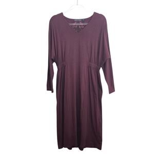 Gudrun Sjoden Burgundy Maxi Dress V Neck Long Sleeve Jersey Cinched Waist S